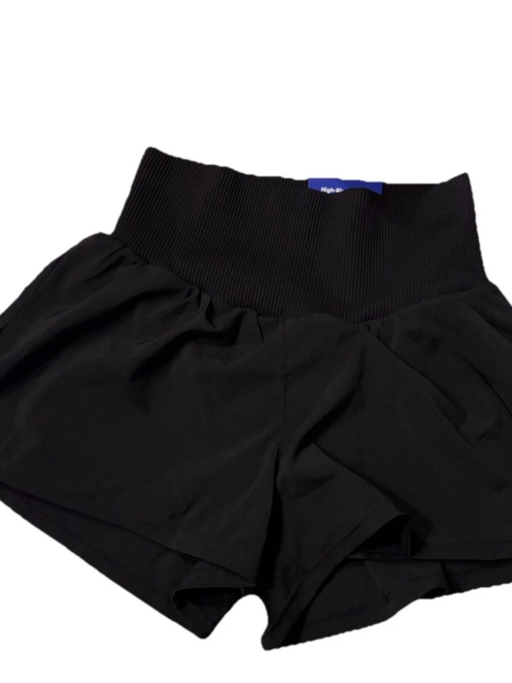 High-Rise Black Women's Shorts with Wide Ribbed Waistband